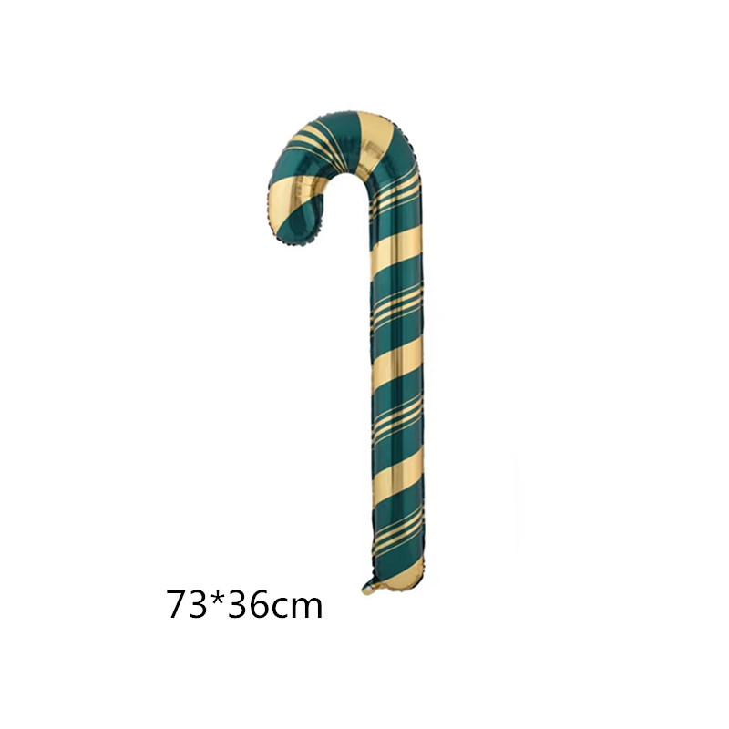Christmas Theme Green and Gold Striped Cane Shape Foil Balloon