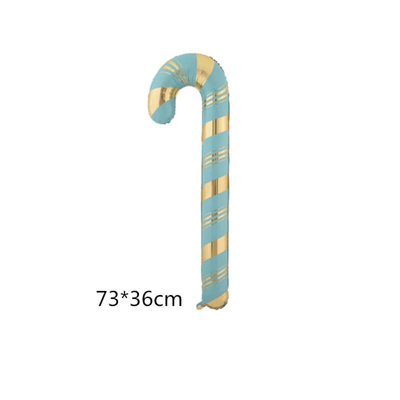 Christmas Theme Blue and Gold Striped Cane Shape Foil Balloon