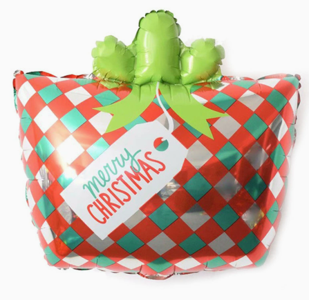 Christmas Theme Checkboard Gift Box Shape Foil Balloon