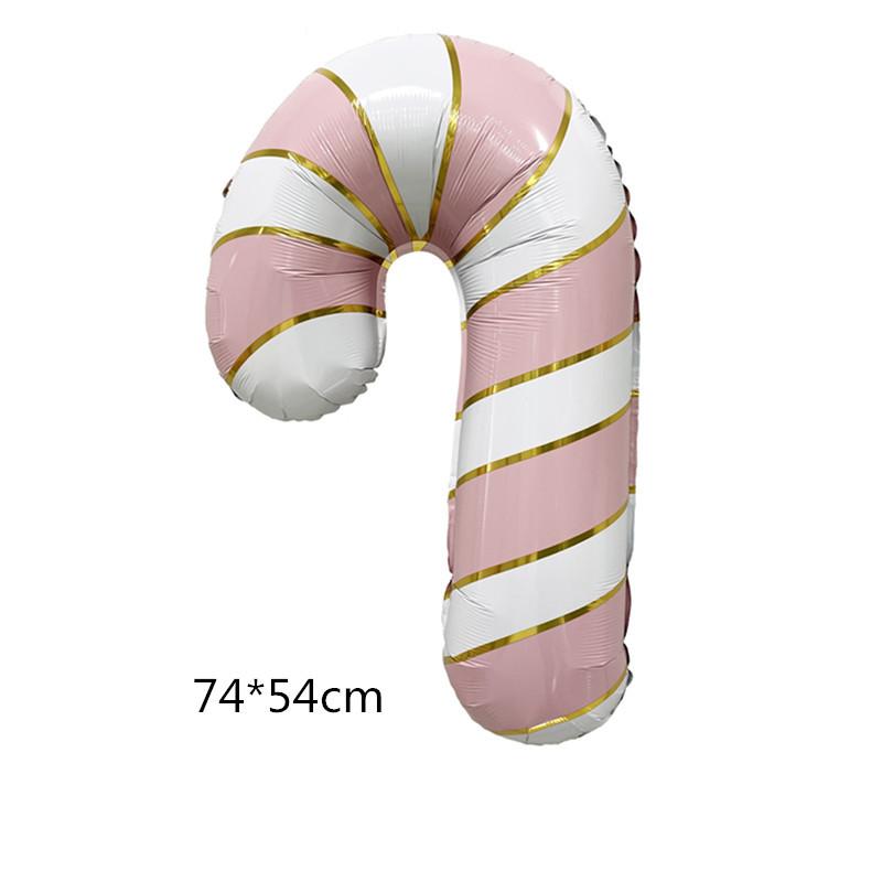 Christmas Theme Pink Striped Cane Shape Foil Balloon