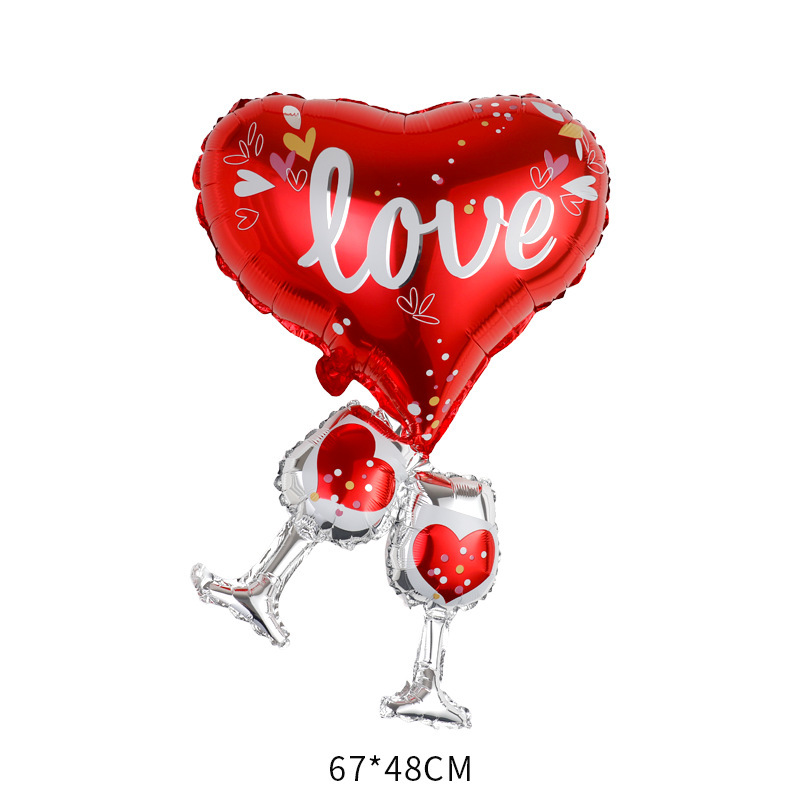 Valentine Theme Heart-shaped Wine Glass Shape Foil Balloon