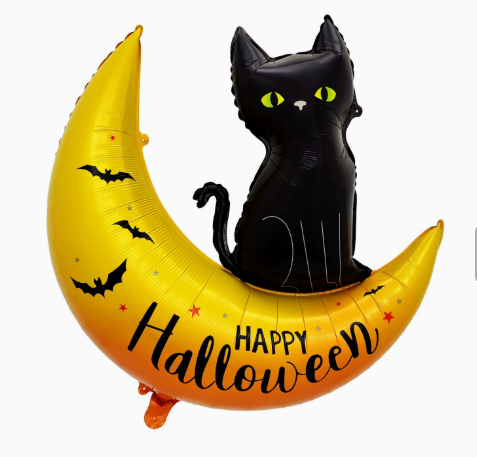 Halloween Theme Black Cat with Moon Shape Foil Balloon