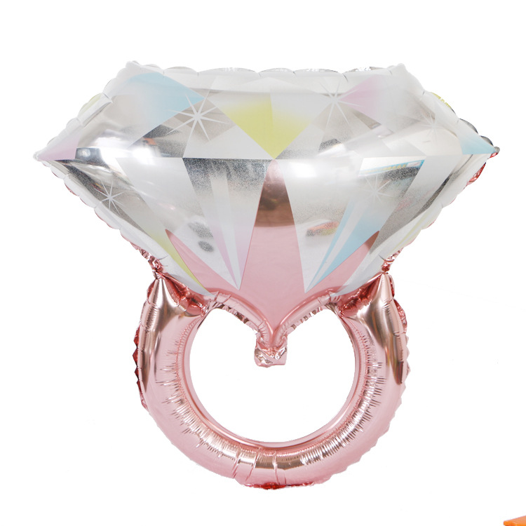 Valentine Theme Pink Colored Diamond Ring Shape Foil Balloon