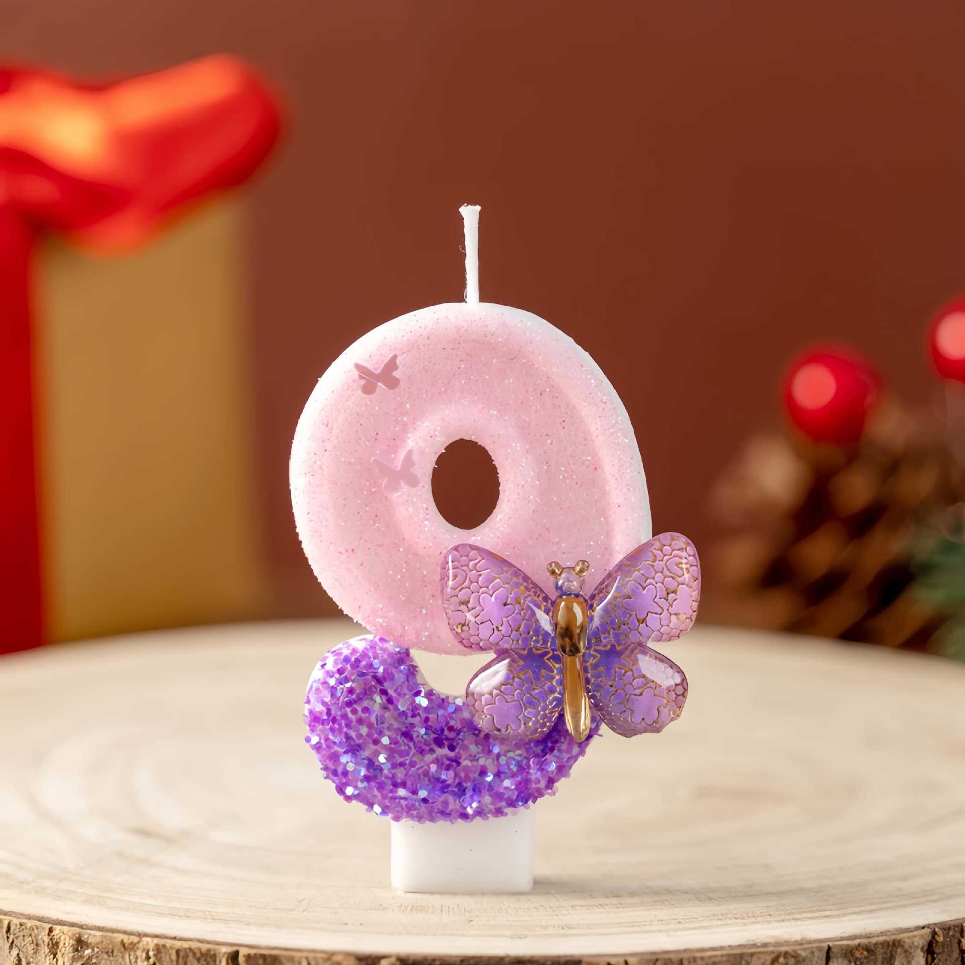 Purple Butterfly Glitter Number Birthday Candles for Party Decoration