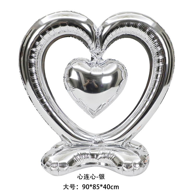 Valentine Theme Silver Heart to Heart Shape Foil Balloon