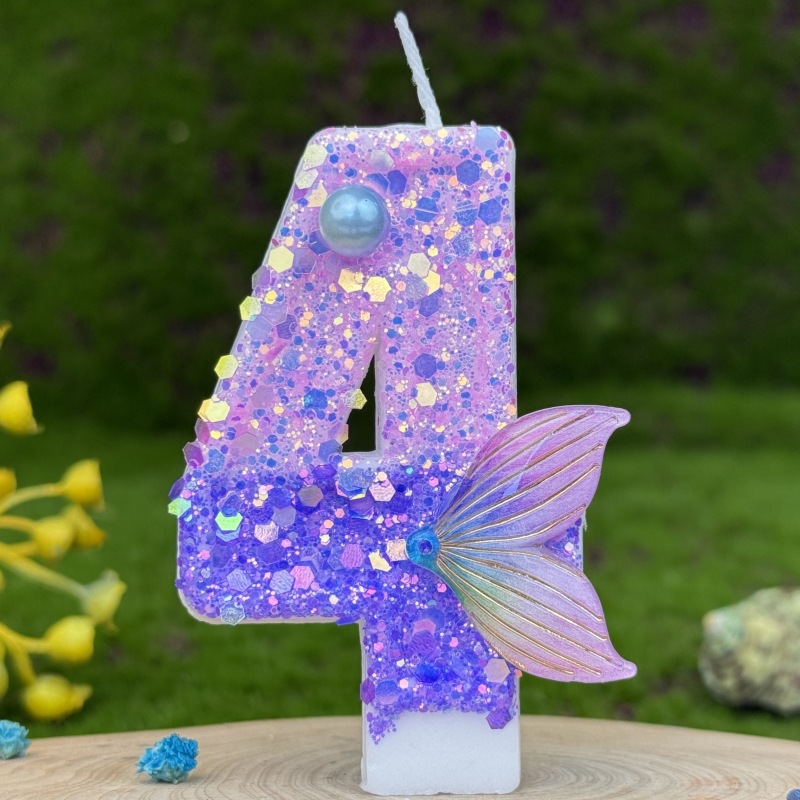 Purple Mermaid Glitter Number Birthday Candles for Party Decoration