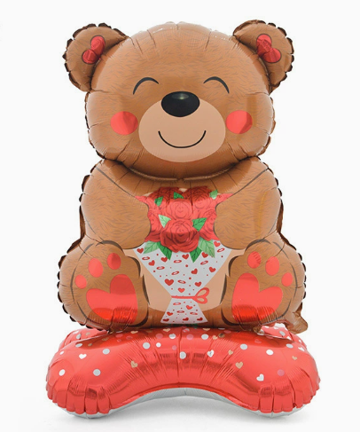Valentine Theme Standing Brown Bear Shape Foil Balloon