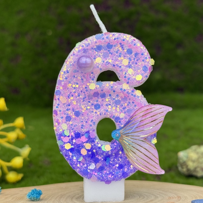 Purple Mermaid Glitter Number Birthday Candles for Party Decoration