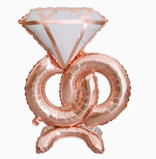 Valentine Theme Standing Rose Gold Diamond Ring Shape Foil Balloon