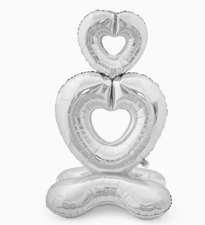 Valentine Theme Silver Stand Heart to Heart Shape Foil Balloon