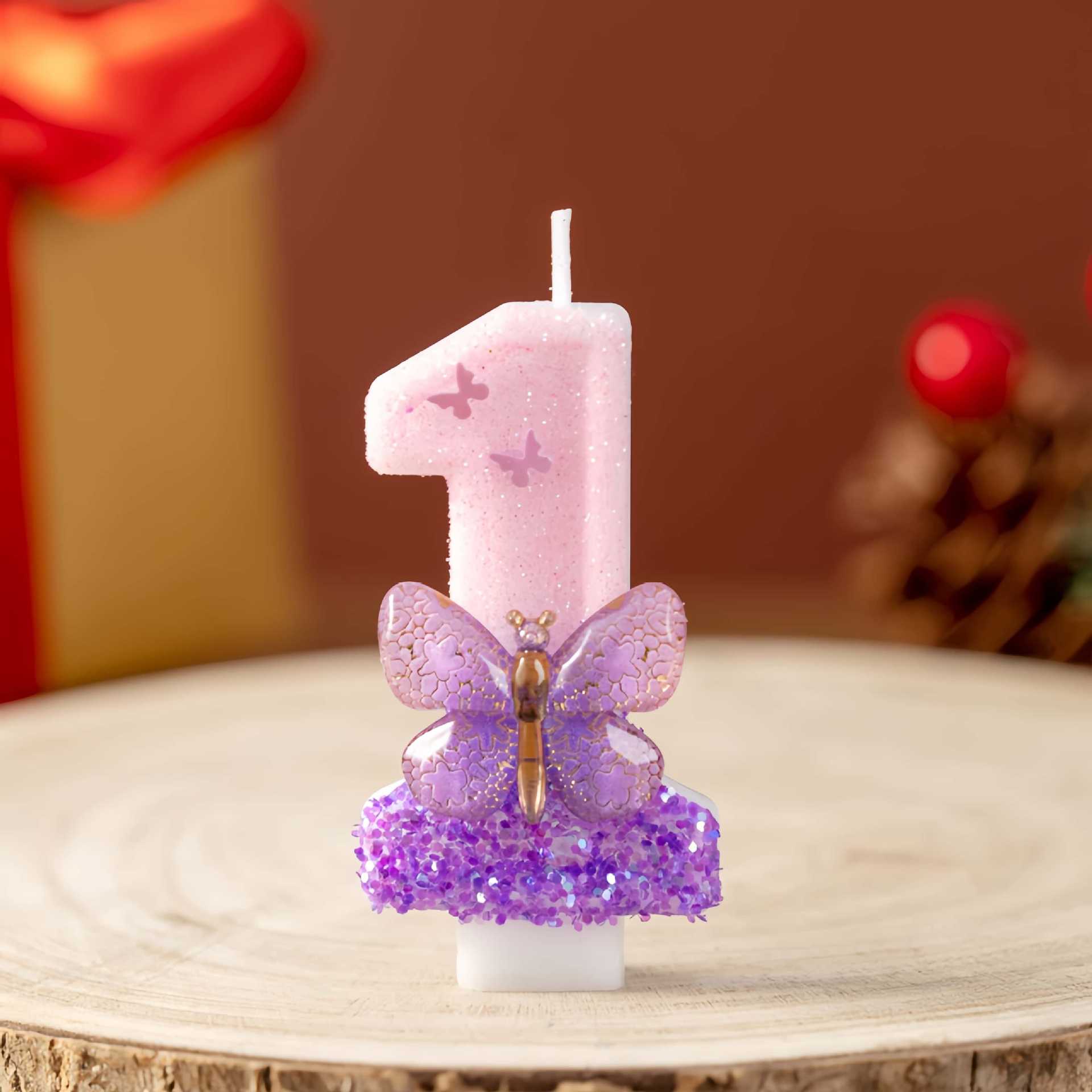 Purple Butterfly Glitter Number Birthday Candles for Party Decoration