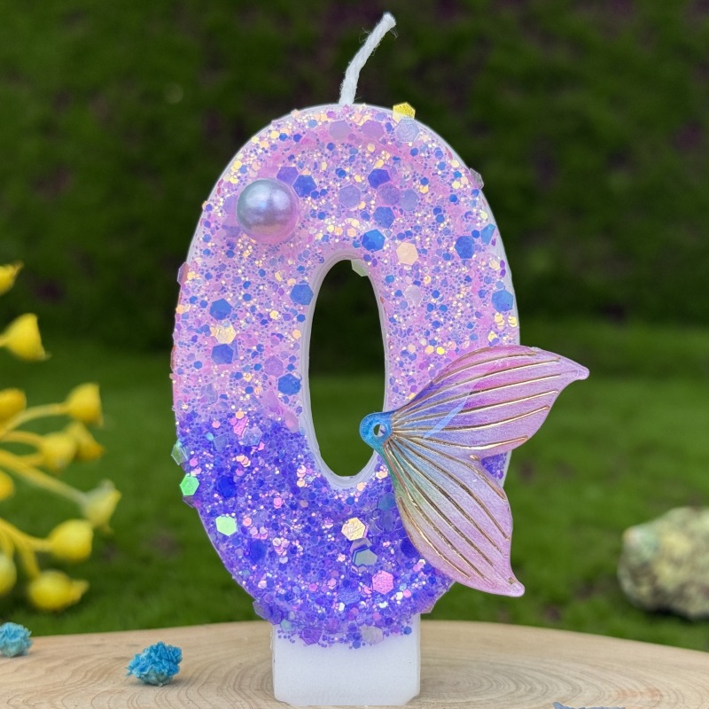Purple Mermaid Glitter Number Birthday Candles for Party Decoration