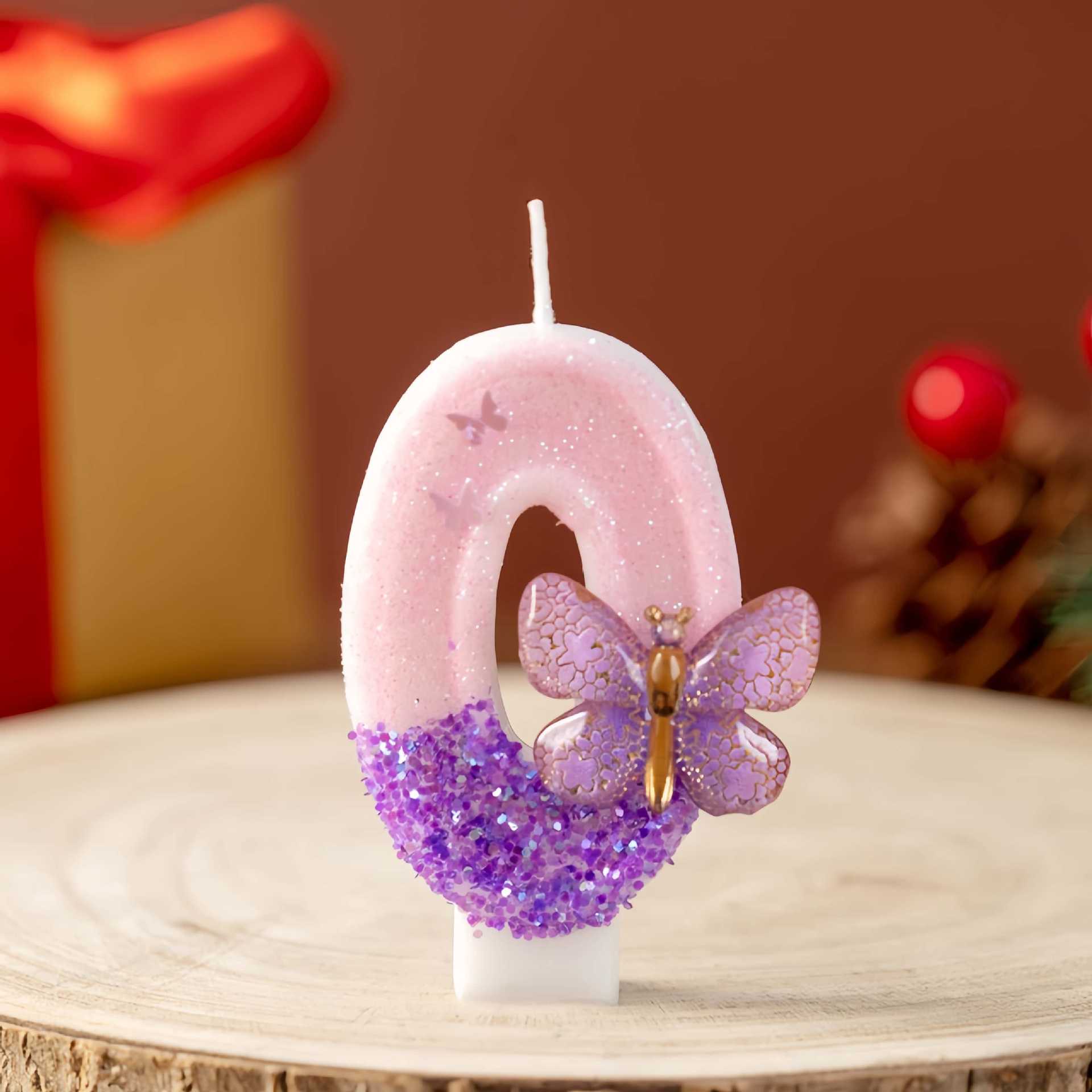 Purple Butterfly Glitter Number Birthday Candles for Party Decoration
