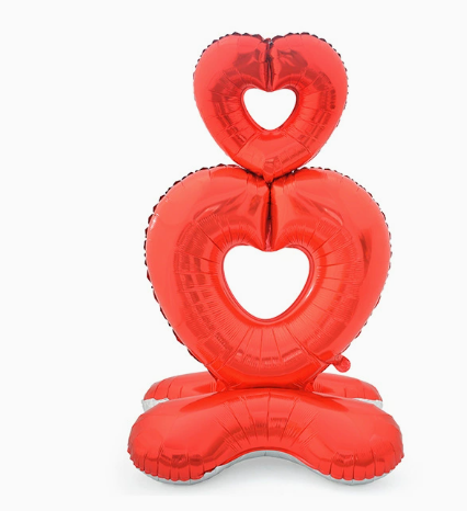 Valentine Theme Red Stand Heart to Heart Shape Foil Balloon