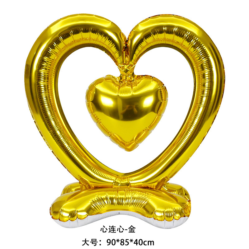 Valentine Theme Gold Heart to Heart Shape Foil Balloon