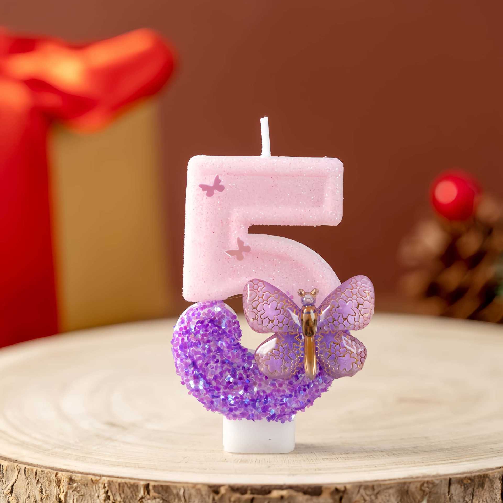 Purple Butterfly Glitter Number Birthday Candles for Party Decoration