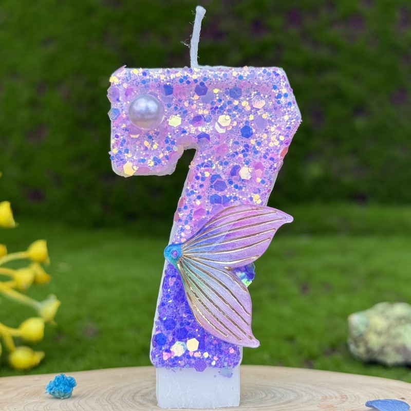 Purple Mermaid Glitter Number Birthday Candles for Party Decoration