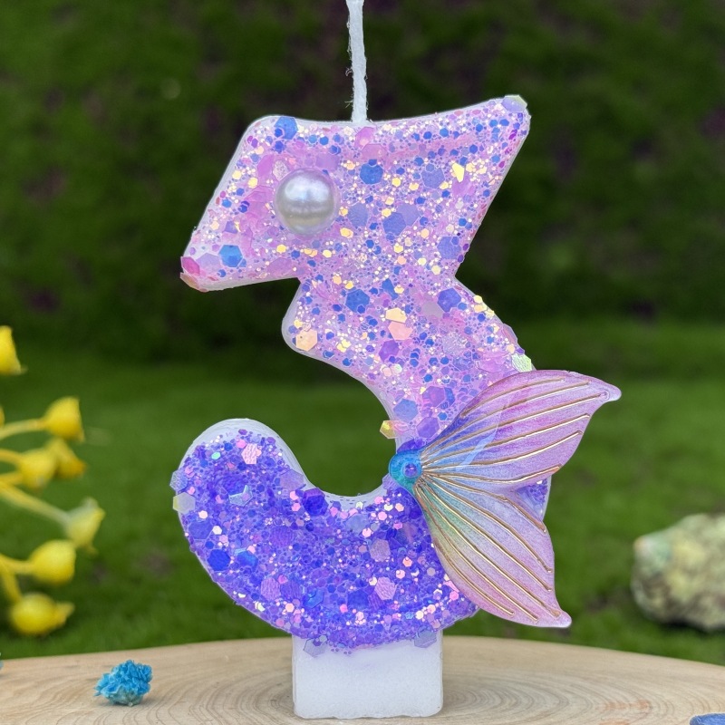 Purple Mermaid Glitter Number Birthday Candles for Party Decoration
