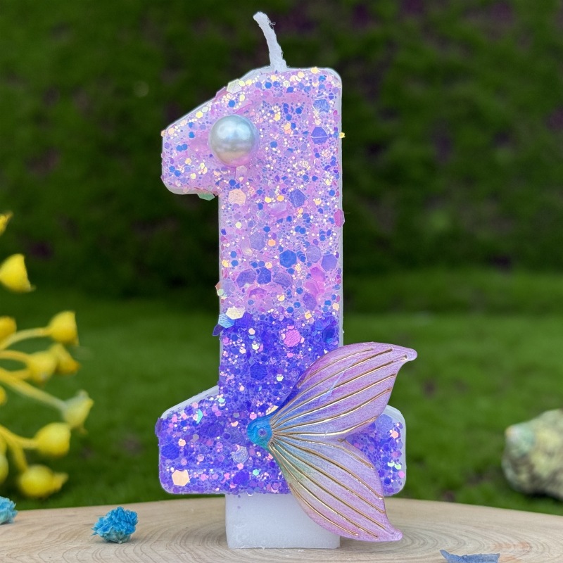 Purple Mermaid Glitter Number Birthday Candles for Party Decoration