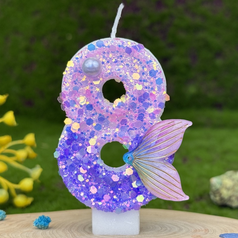 Purple Mermaid Glitter Number Birthday Candles for Party Decoration