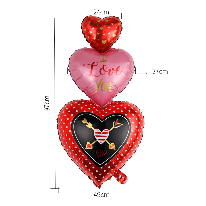Valentine Theme Three Heart Shape Foil Balloon