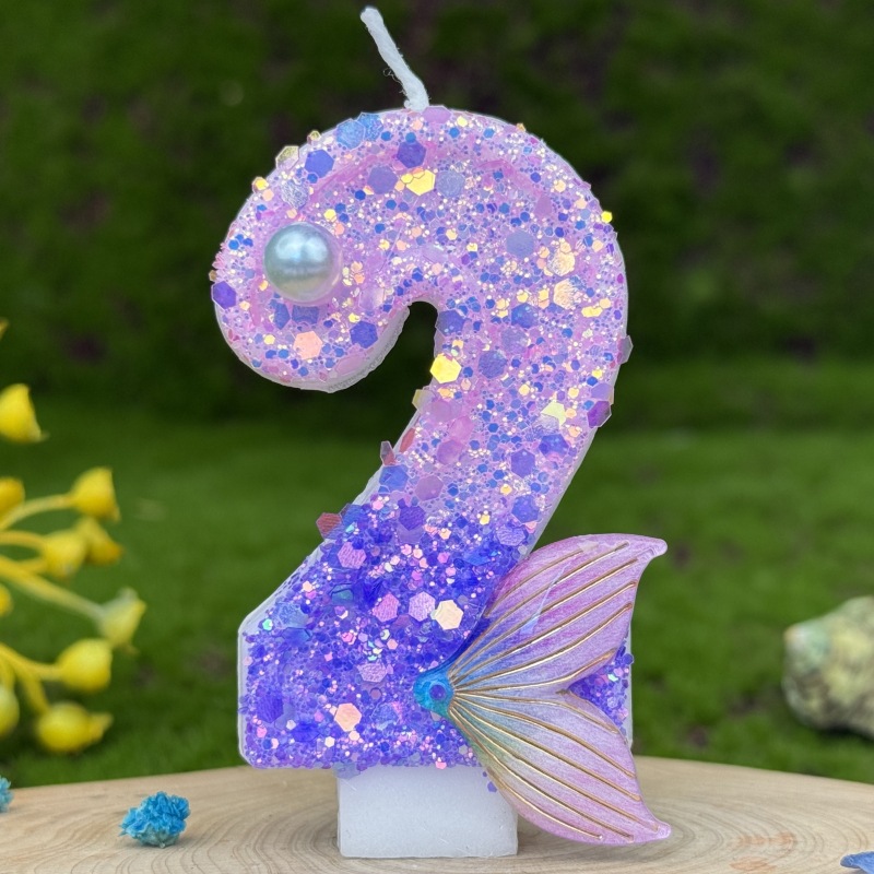Purple Mermaid Glitter Number Birthday Candles for Party Decoration