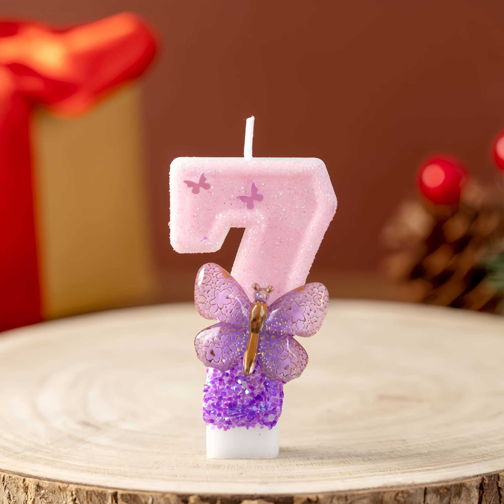 Purple Butterfly Glitter Number Birthday Candles for Party Decoration