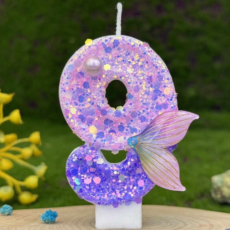 Purple Mermaid Glitter Number Birthday Candles for Party Decoration