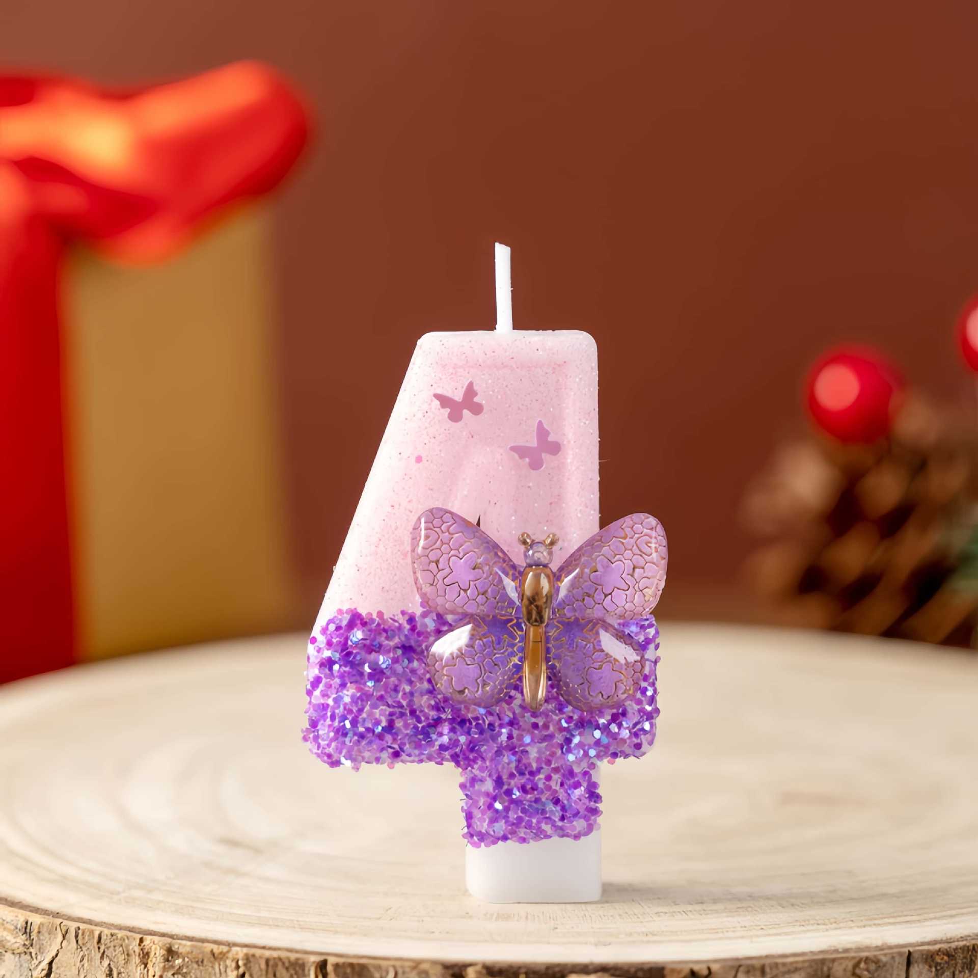Purple Butterfly Glitter Number Birthday Candles for Party Decoration