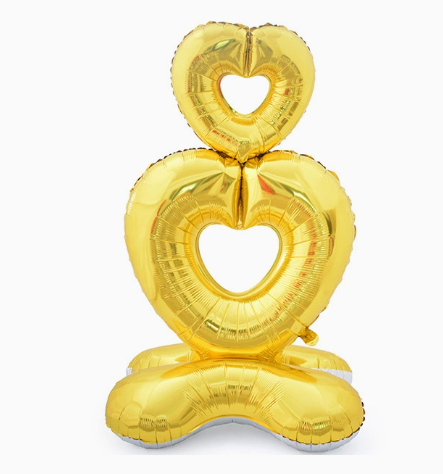 Valentine Theme Gold Stand Heart to Heart Shape Foil Balloon