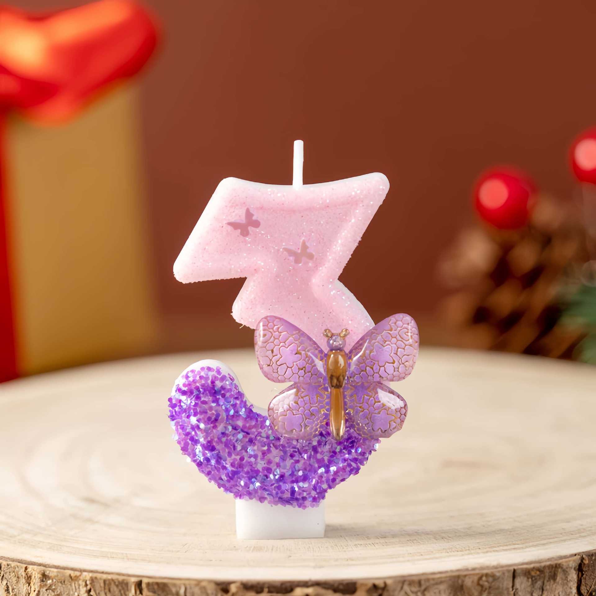 Purple Butterfly Glitter Number Birthday Candles for Party Decoration