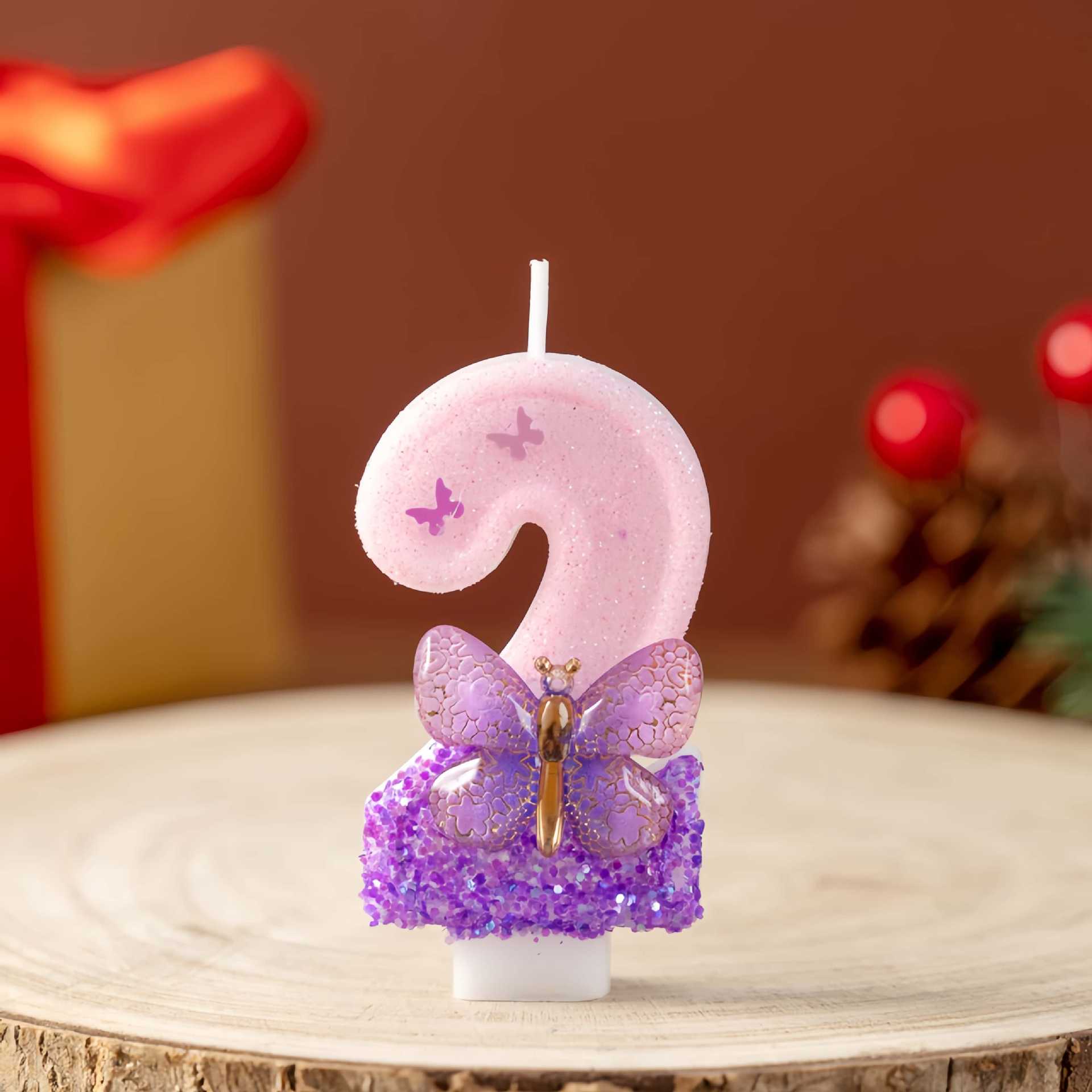 Purple Butterfly Glitter Number Birthday Candles for Party Decoration