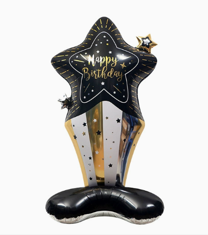 Standing Black Gold Birthday Shooting Star Shape Foil Balloon