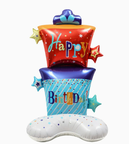 Standing Seven-Color Birthday Gift Box Shape Foil Balloon
