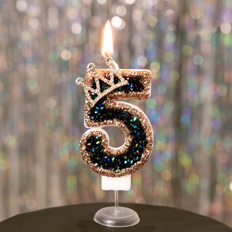 Crown Black Glitter Number Birthday Candles for Party Decoration