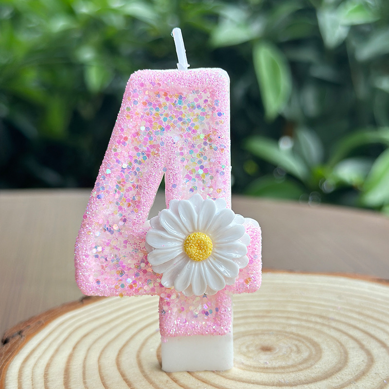 Daisy Pink Glitter Number Birthday Candles for Party Decoration