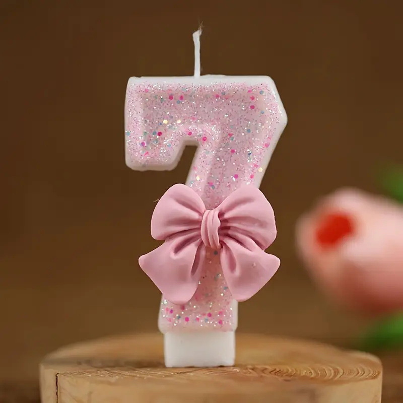 Bowknot Pink Glitter Number Birthday Candles for Party Decoration