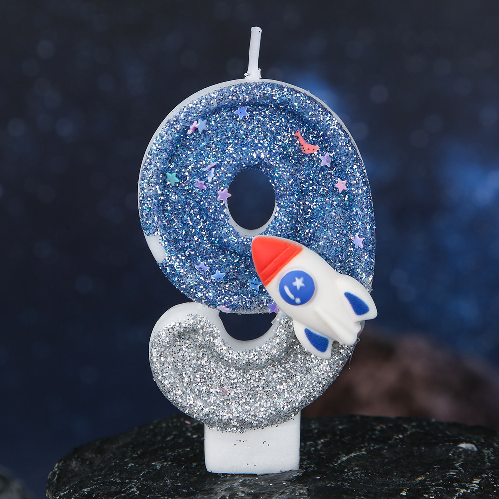Rocket Blue Glitter Number Birthday Candles for Party Decoration