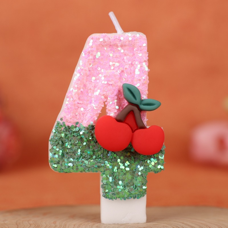 Cherry Pink Glitter Number Birthday Candles for Party Decoration