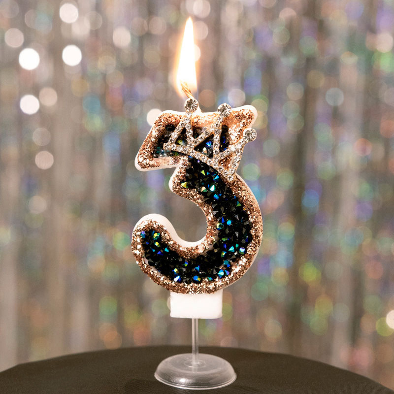 Crown Black Glitter Number Birthday Candles for Party Decoration