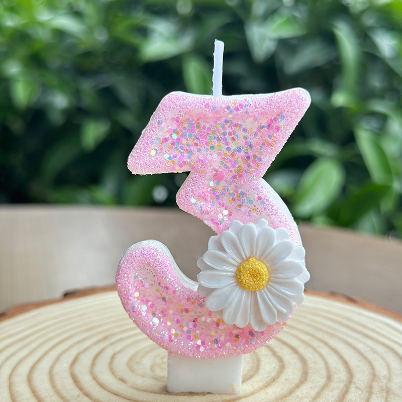 Daisy Pink Glitter Number Birthday Candles for Party Decoration