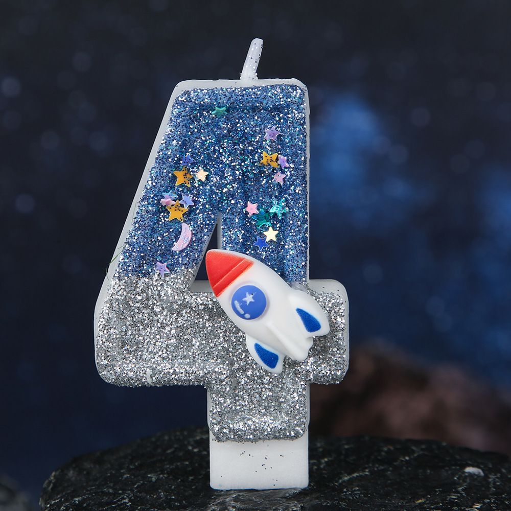 Rocket Blue Glitter Number Birthday Candles for Party Decoration