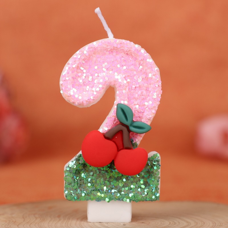 Cherry Pink Glitter Number Birthday Candles for Party Decoration