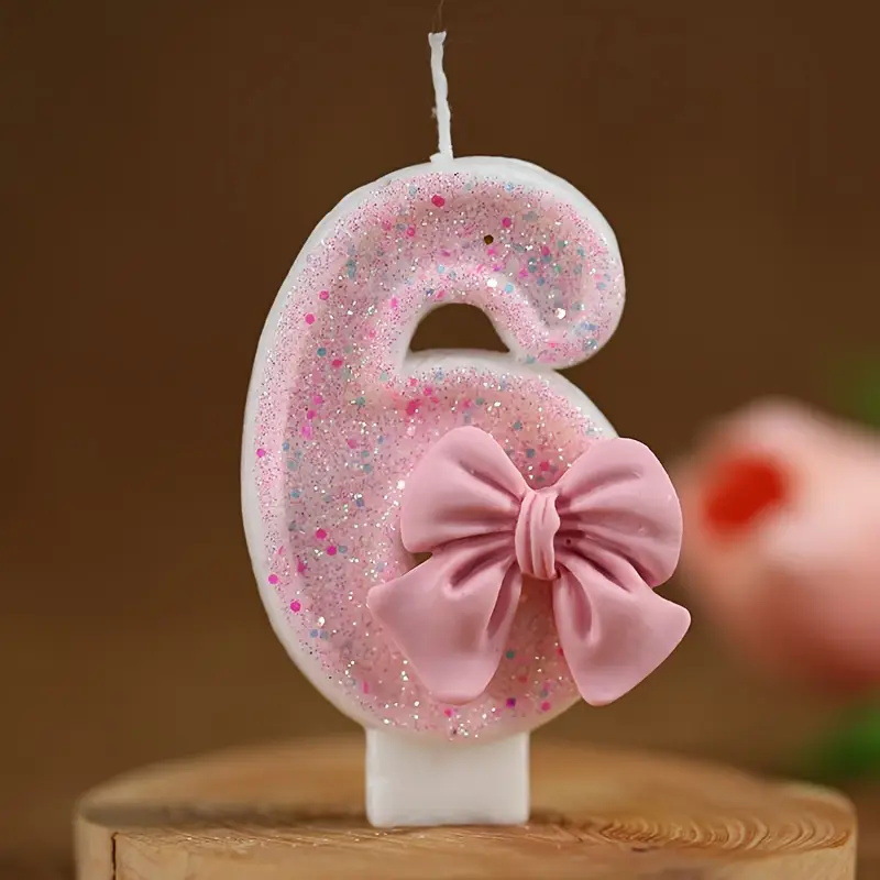 Bowknot Pink Glitter Number Birthday Candles for Party Decoration