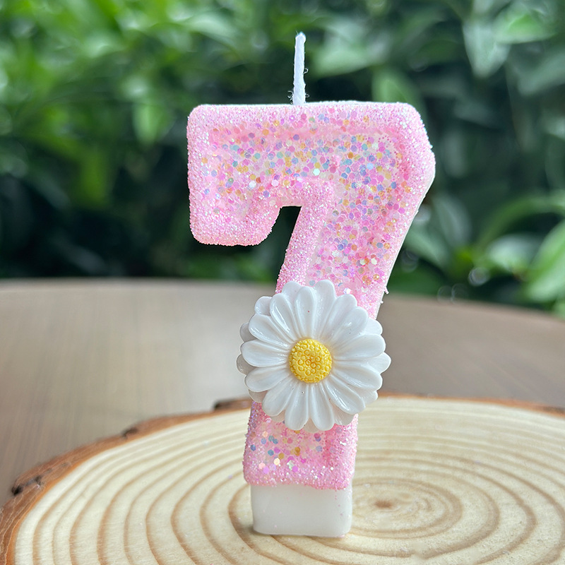 Daisy Pink Glitter Number Birthday Candles for Party Decoration