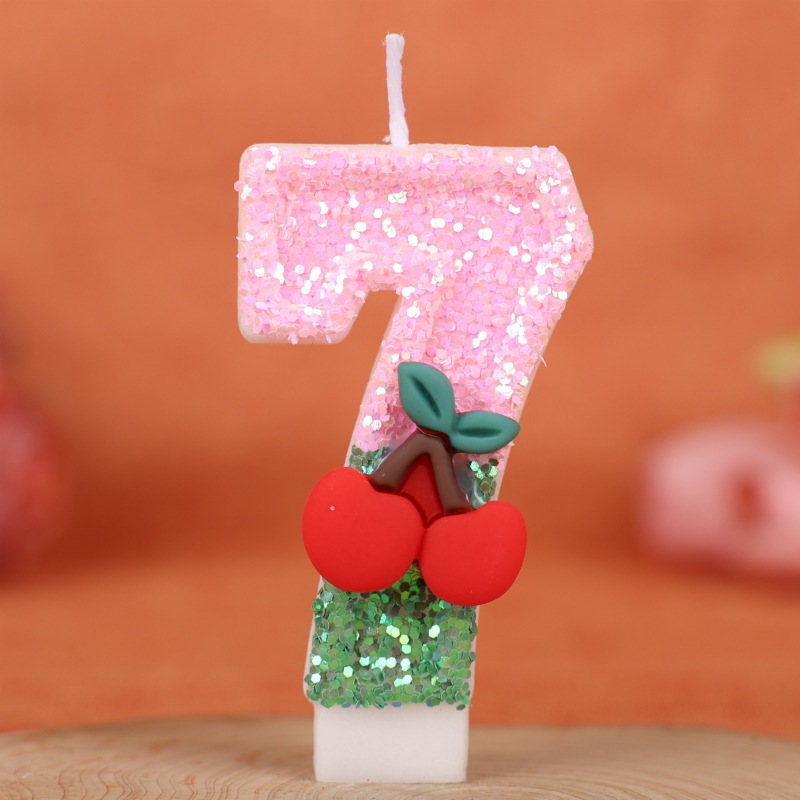 Cherry Pink Glitter Number Birthday Candles for Party Decoration