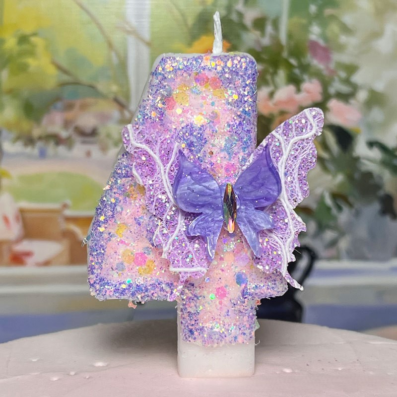 Purple Butterfly Glitter Number Birthday Candles for Party Decoration