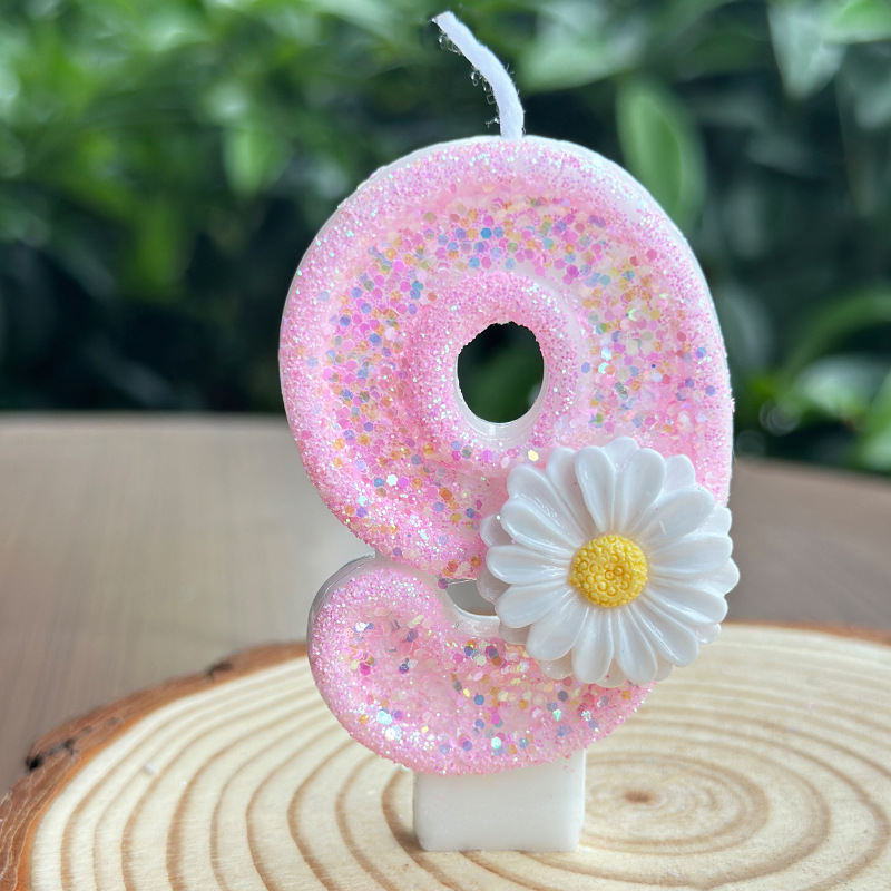 Daisy Pink Glitter Number Birthday Candles for Party Decoration
