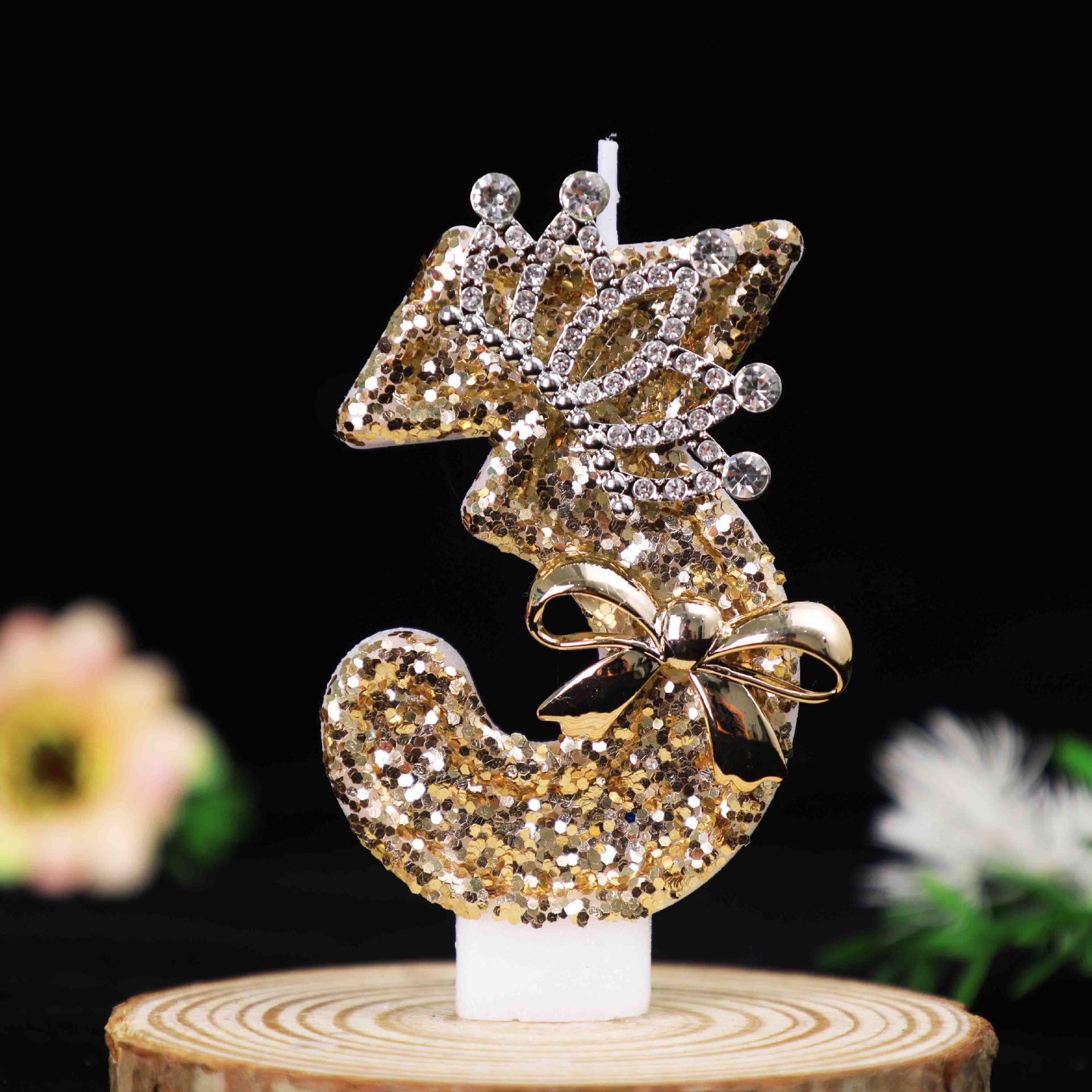 Crown Gold Glitter Number Birthday Candles for Party Decoration