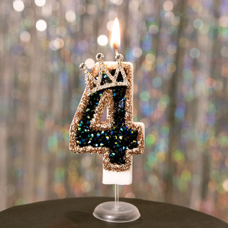 Crown Black Glitter Number Birthday Candles for Party Decoration
